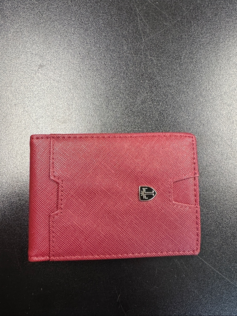 Men's Burgundy Money Clip Card Wallet with Shield Accent